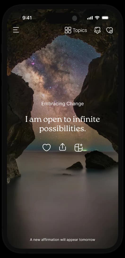Self-love affirmation styled in the VISIYA app