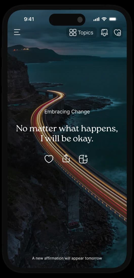 Self-belief affirmation on the home screen