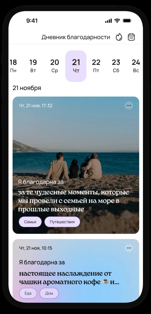 Запись в дневнике благодарности в приложении VISIYA на iPhone