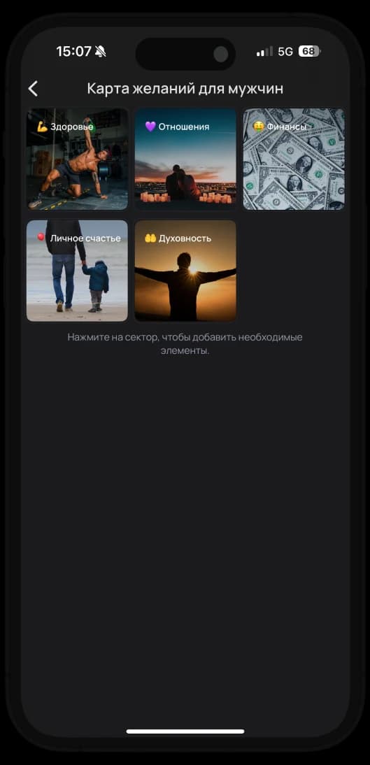 Карта желаний для мужчин с целями в карьере и достатке
