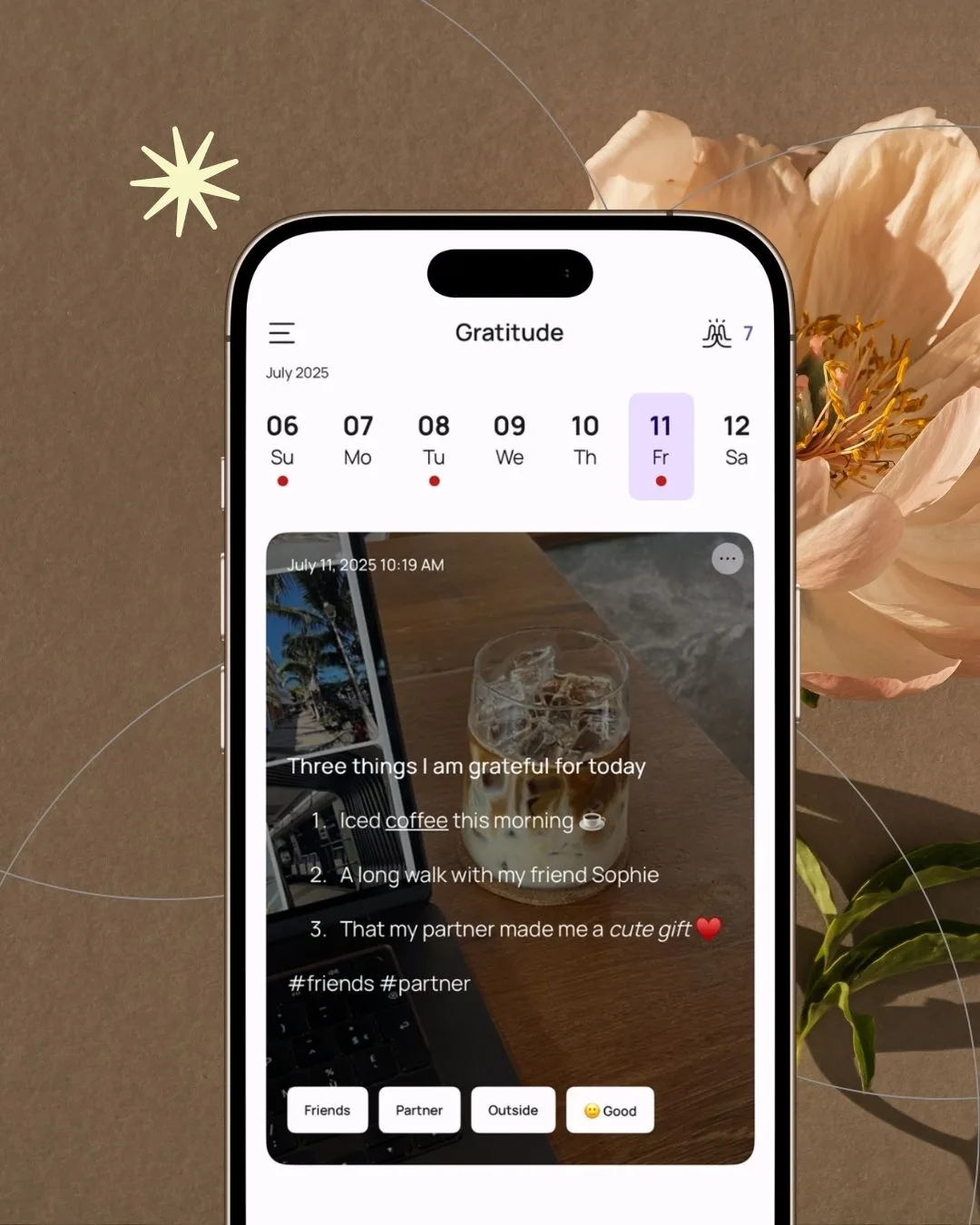 A gratitude journal entry in the VISIYA app