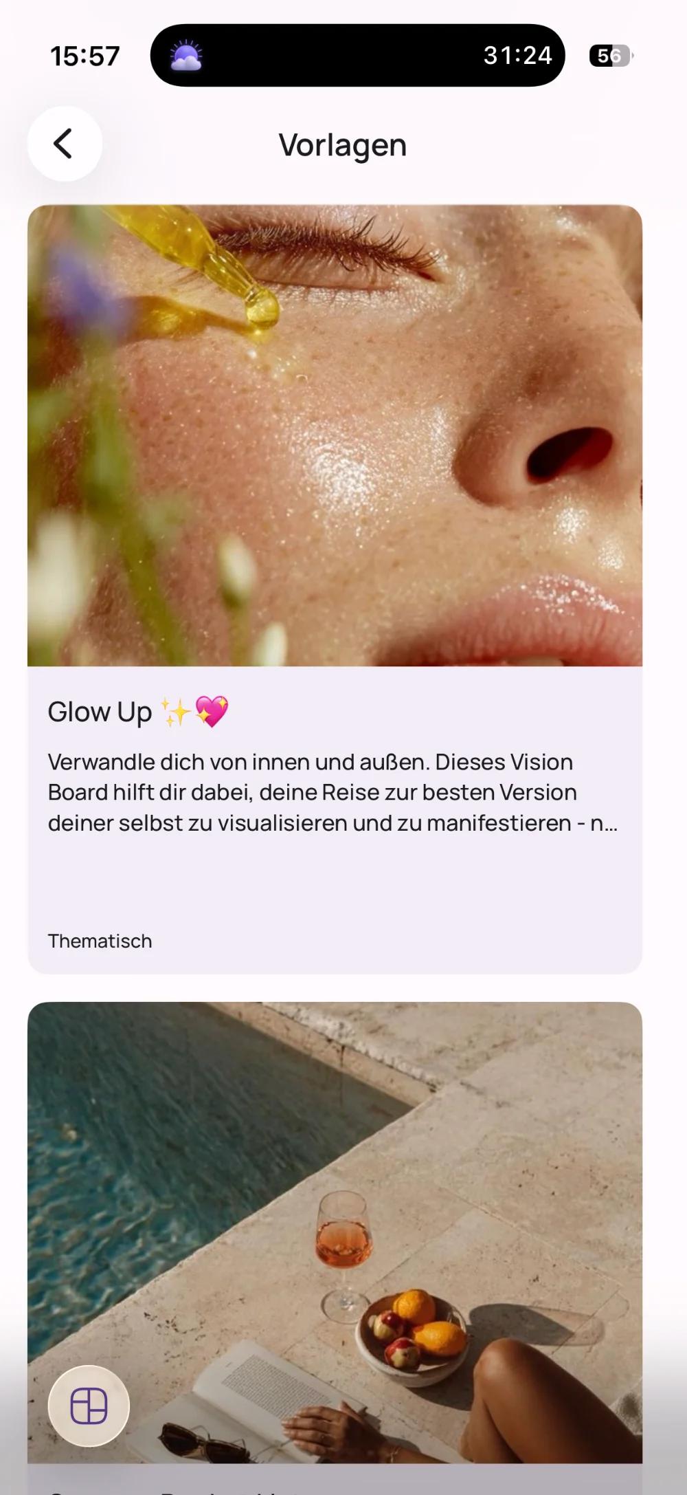 Die Auswahl der fertigen Vision-Board-Vorlagen in der VISIYA App