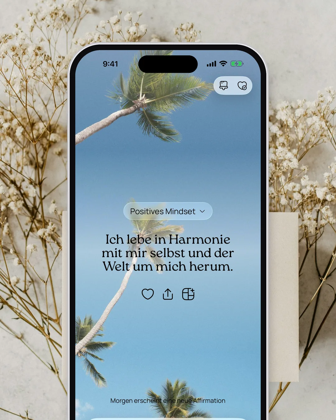 Der Affirmations-Player in VISIYA mit der Affirmation des Tages