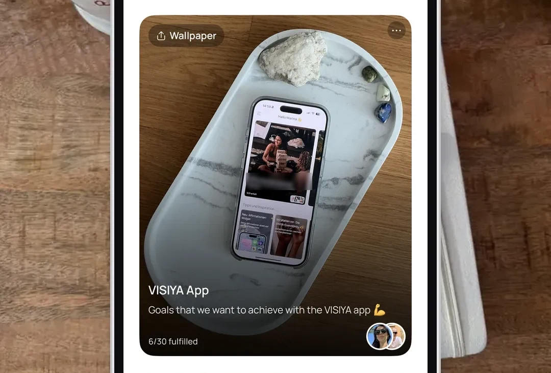 The board list in VISIYA on my iPhone: the “VISIYA App” board with “6/30 fulfilled”