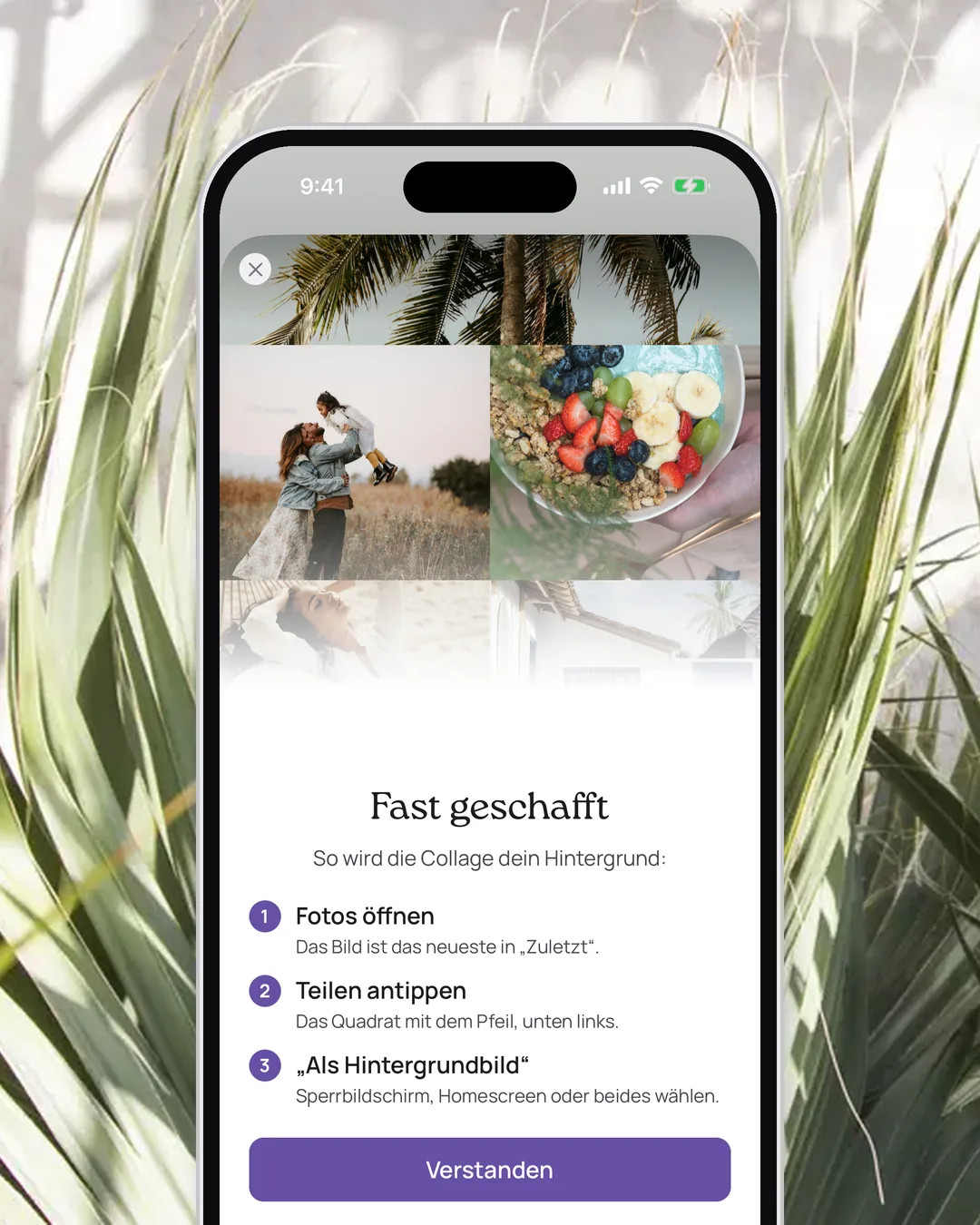 Der Hinweis „Fast geschafft“ in VISIYA mit drei Schritten, um dein Board als Hintergrundbild einzustellen