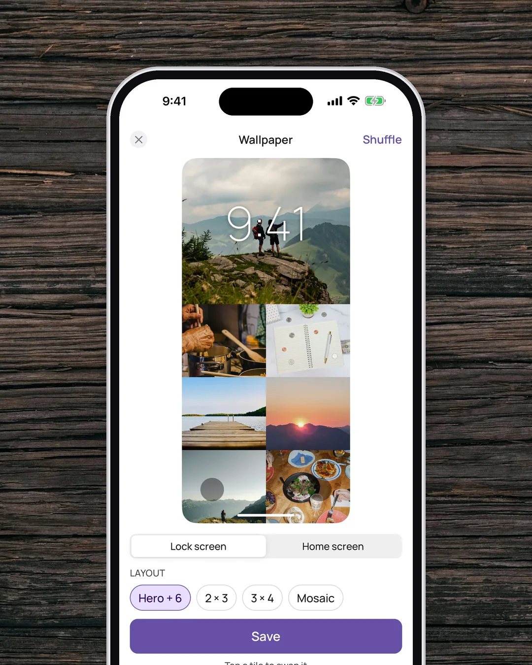 The Vision Board For Men in VISIYA's wallpaper editor, previewed as an iPhone lock screen (VISIYA Plus)