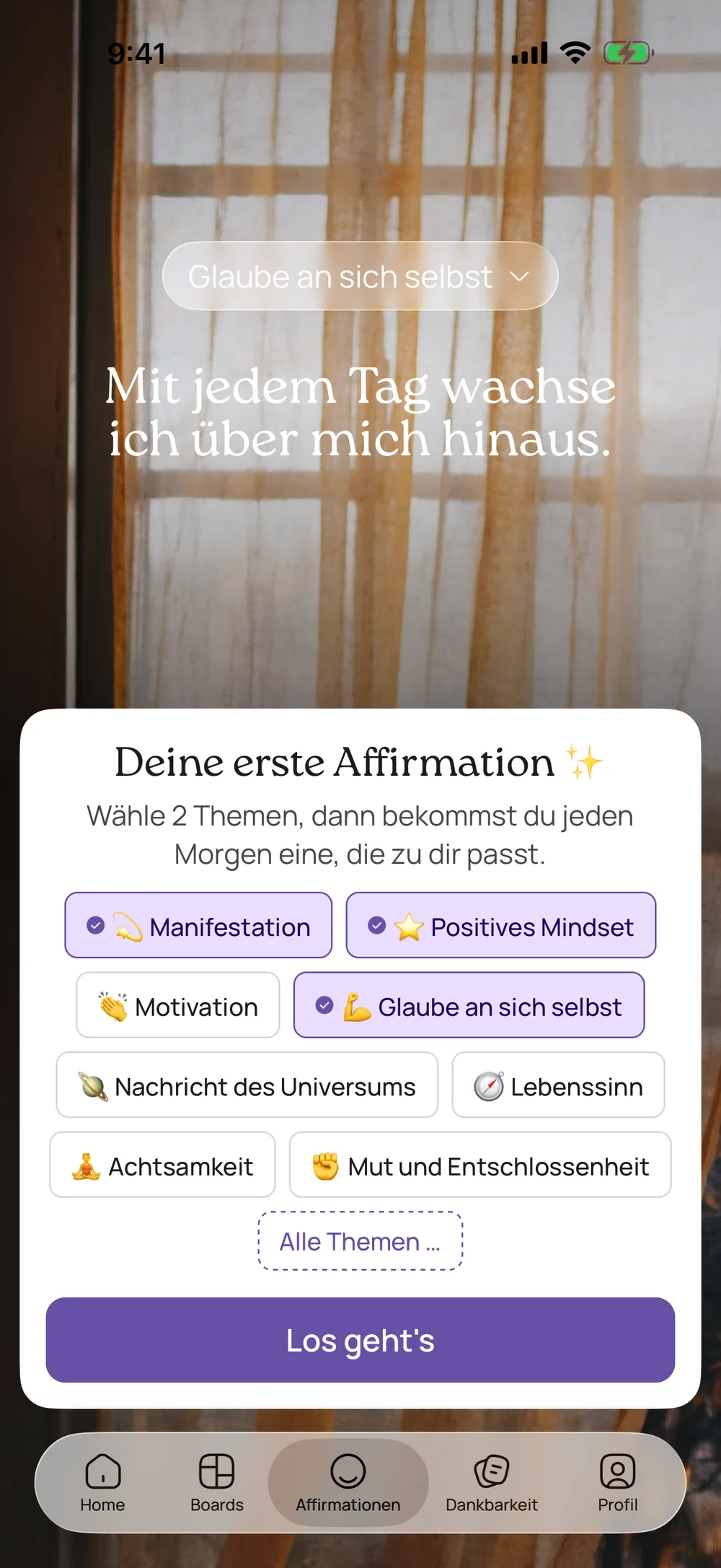 Eine tägliche Affirmation im Vollbild in der VISIYA App auf dem iPhone