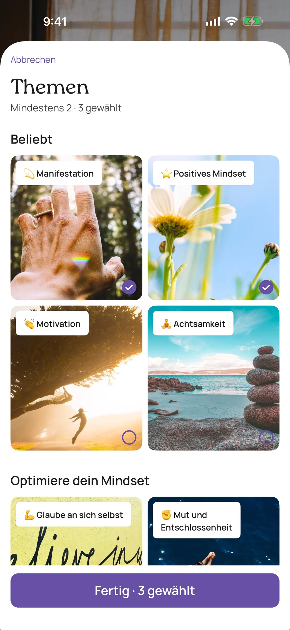40 Themen, 3.244 Affirmationen — VISIYA Affirmationen-App
