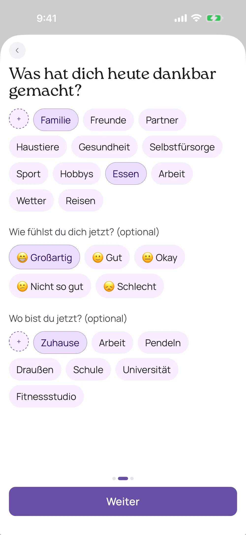 Ein Eintrag in zwei Minuten — VISIYA Dankbarkeitstagebuch-App