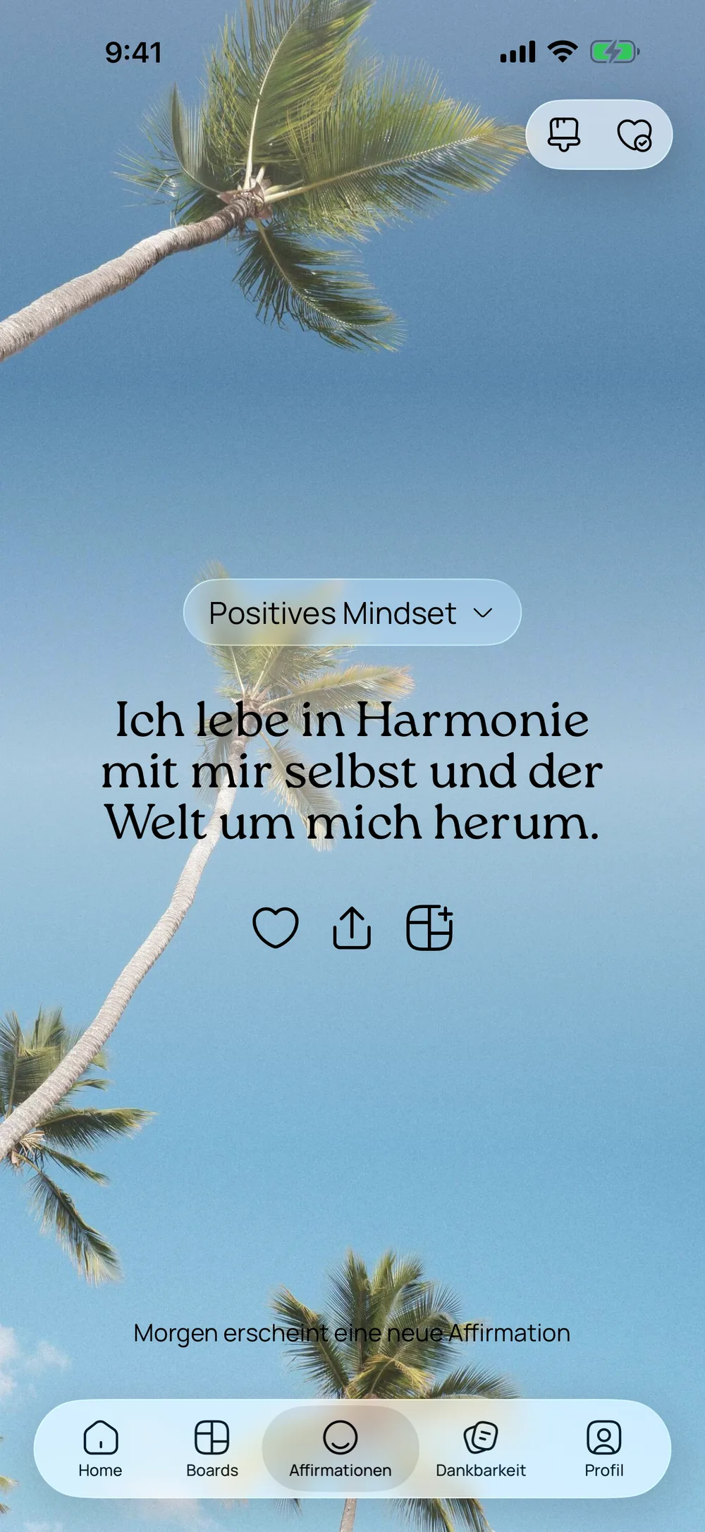 Affirmation „Ich lebe in Harmonie mit mir selbst und der Welt um mich herum.“ in VISIYA