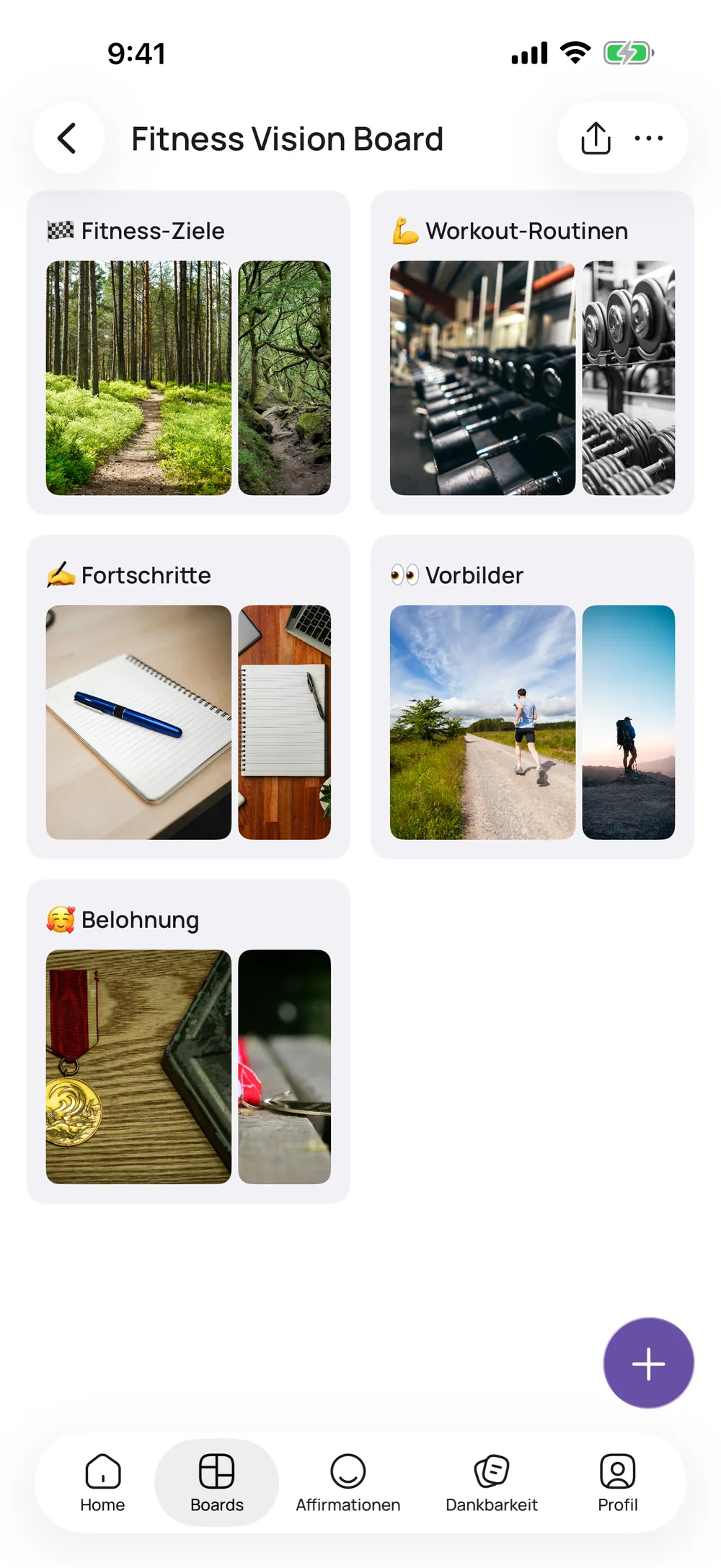 Fitness-Vision-Board in der VISIYA App