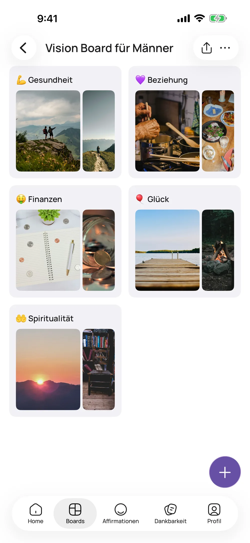 Vision Board für Männer in der VISIYA App