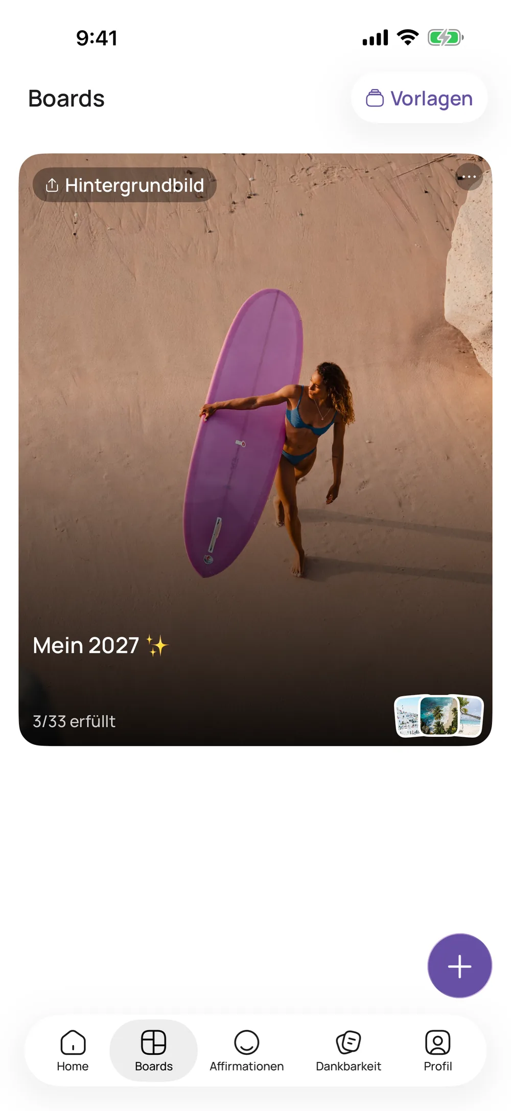 Eine Board-Karte in VISIYA mit der Anzeige „3/12 erfüllt“