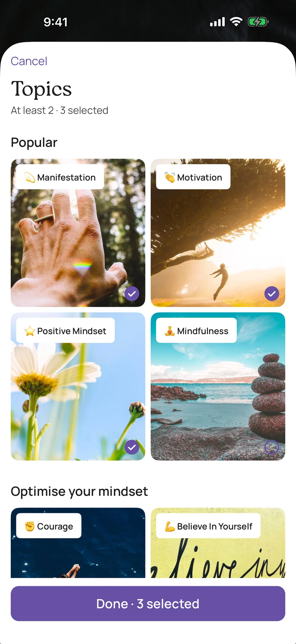 40 topics, 3,244 affirmations — VISIYA affirmations app