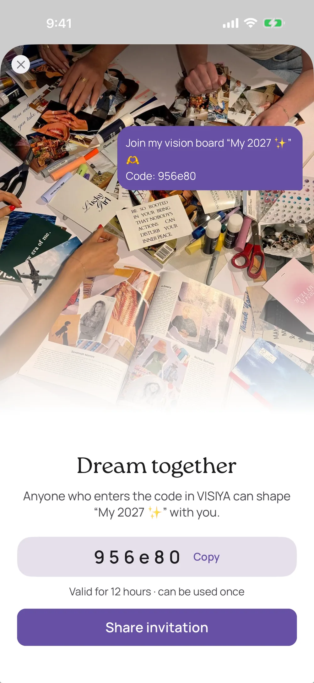 Dream together in VISIYA: an invite code for the board “My 2027”