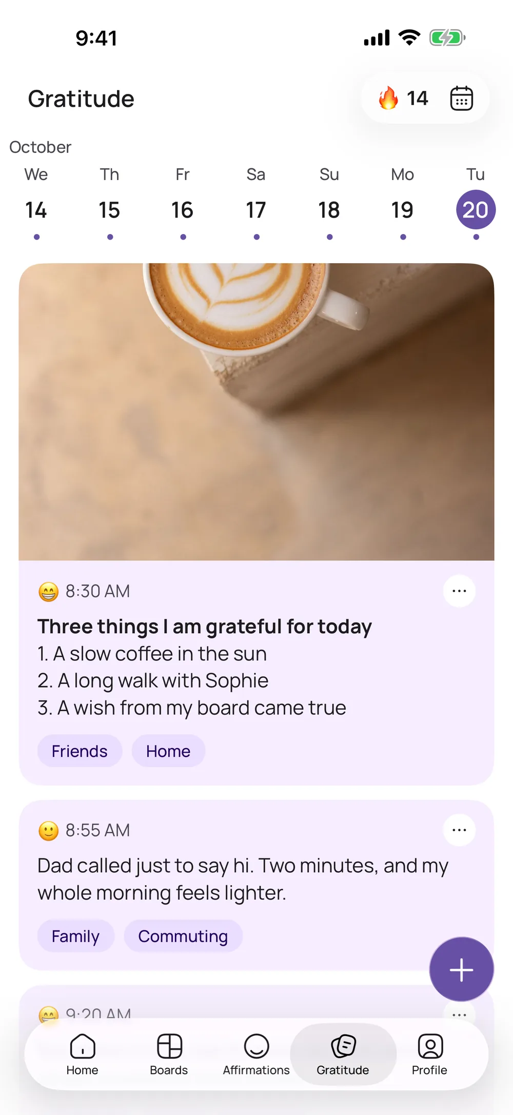 VISIYA’s gratitude journal with this week’s days and the entry “Three things I am grateful for today”