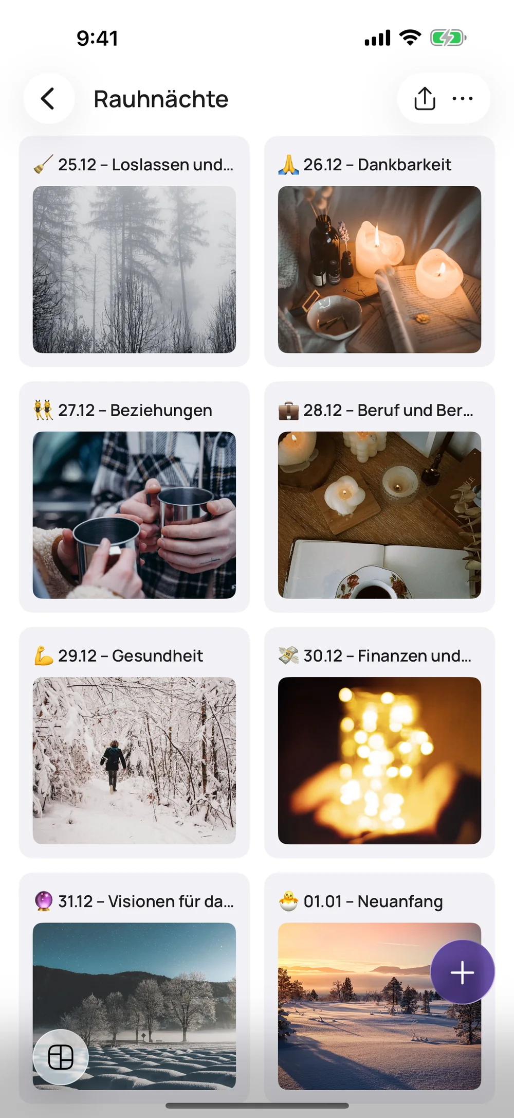 VISIYA auf dem iPhone: das Rauhnächte-Board mit Bildern in allen zwölf Bereichen