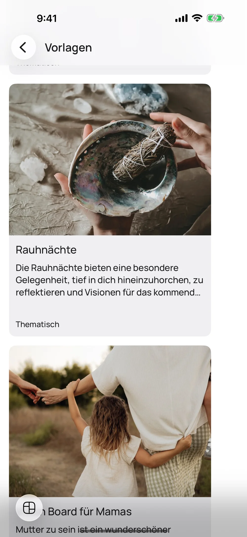 VISIYA auf dem iPhone: die Vorlagen-Galerie mit der Rauhnächte-Vorlage