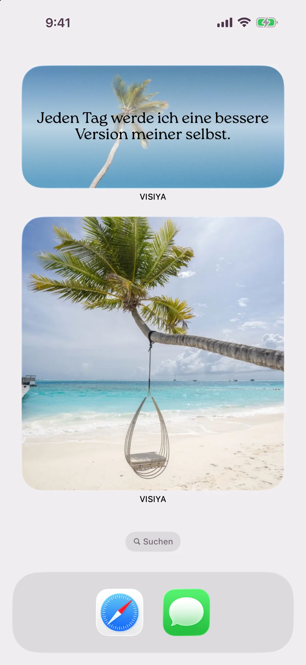 iPhone-Homebildschirm mit dem VISIYA-Widget, das ein Bild aus dem Vision Board zeigt