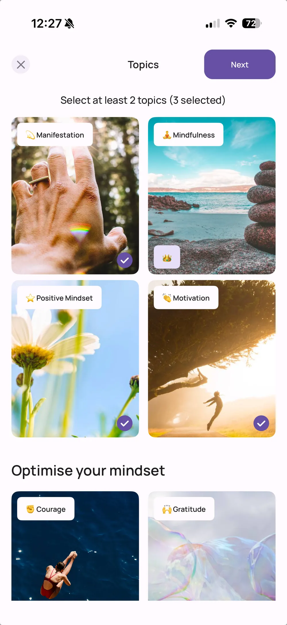 Категории аффирмаций в приложении VISIYA