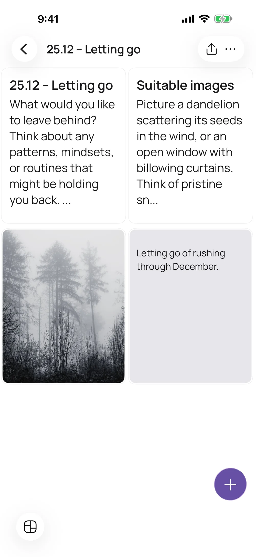 VISIYA on iPhone: night 1, Letting go, opened with its question, pictures and a note