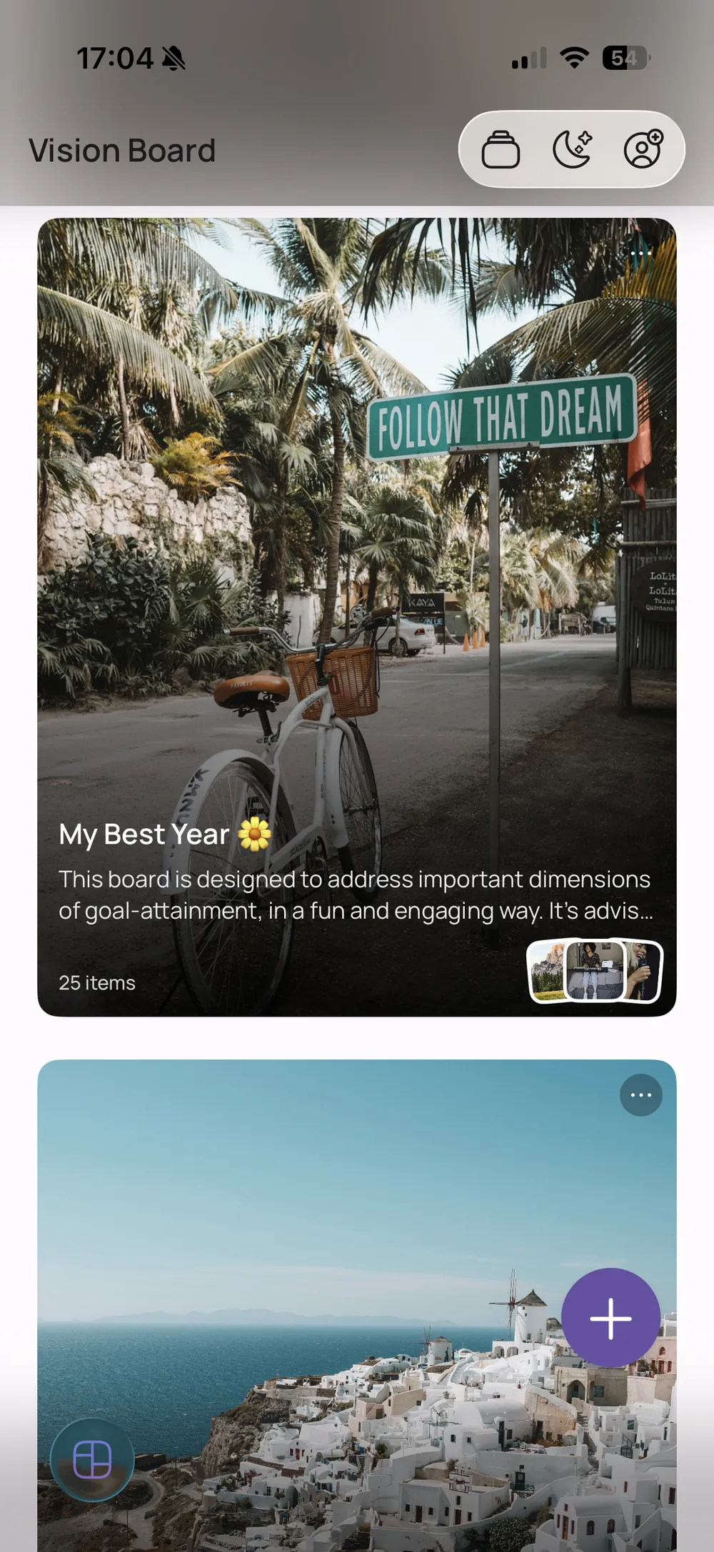 Лента карты желаний в приложении VISIYA